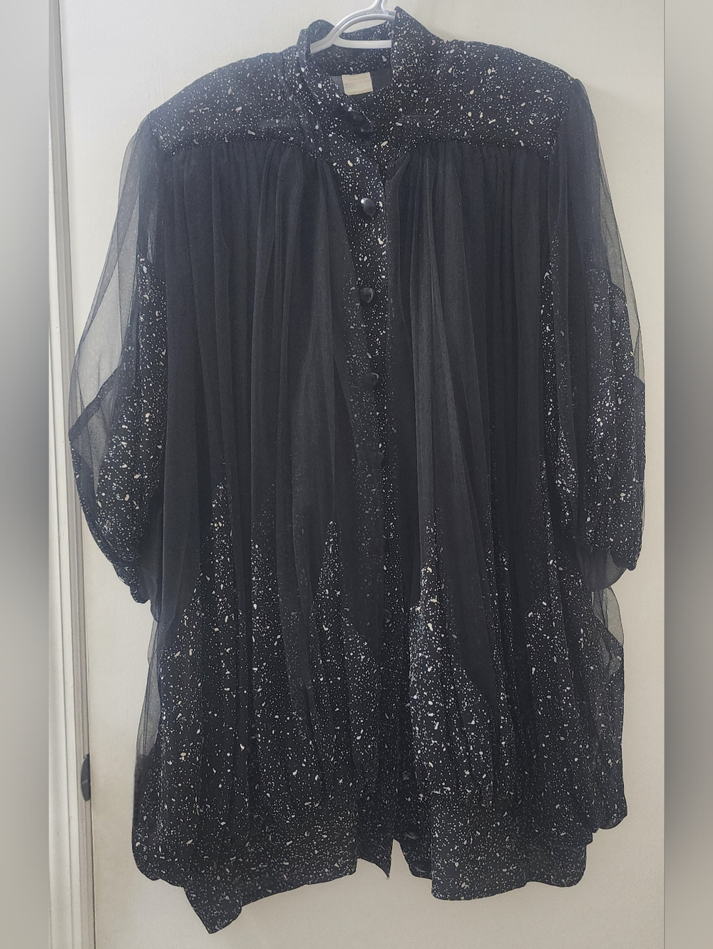 Unique Maik Harold Sheer Black‎ Sparkle Button-Up Blouse.